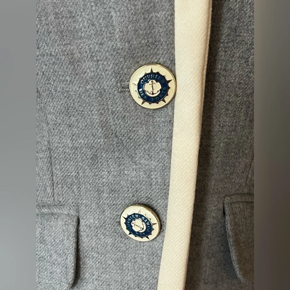 J. Crew Gray Fully-lined wool blazer Size 0 Cream trim Nautical buttons - Picture 7 of 11